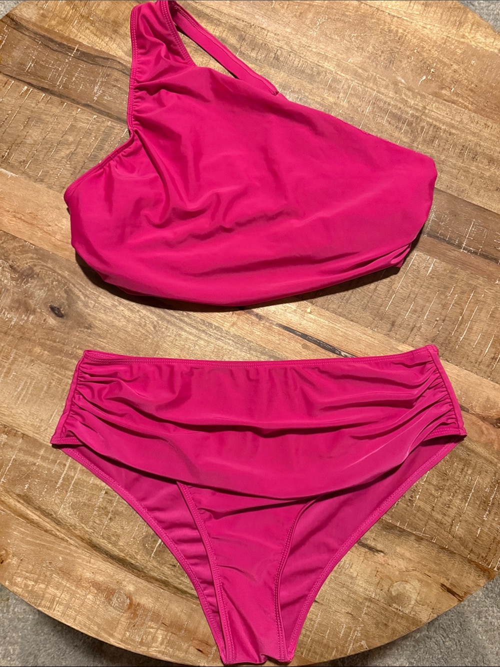 SHEIN One-Shoulder Bikini Set in Fuchsia Pink